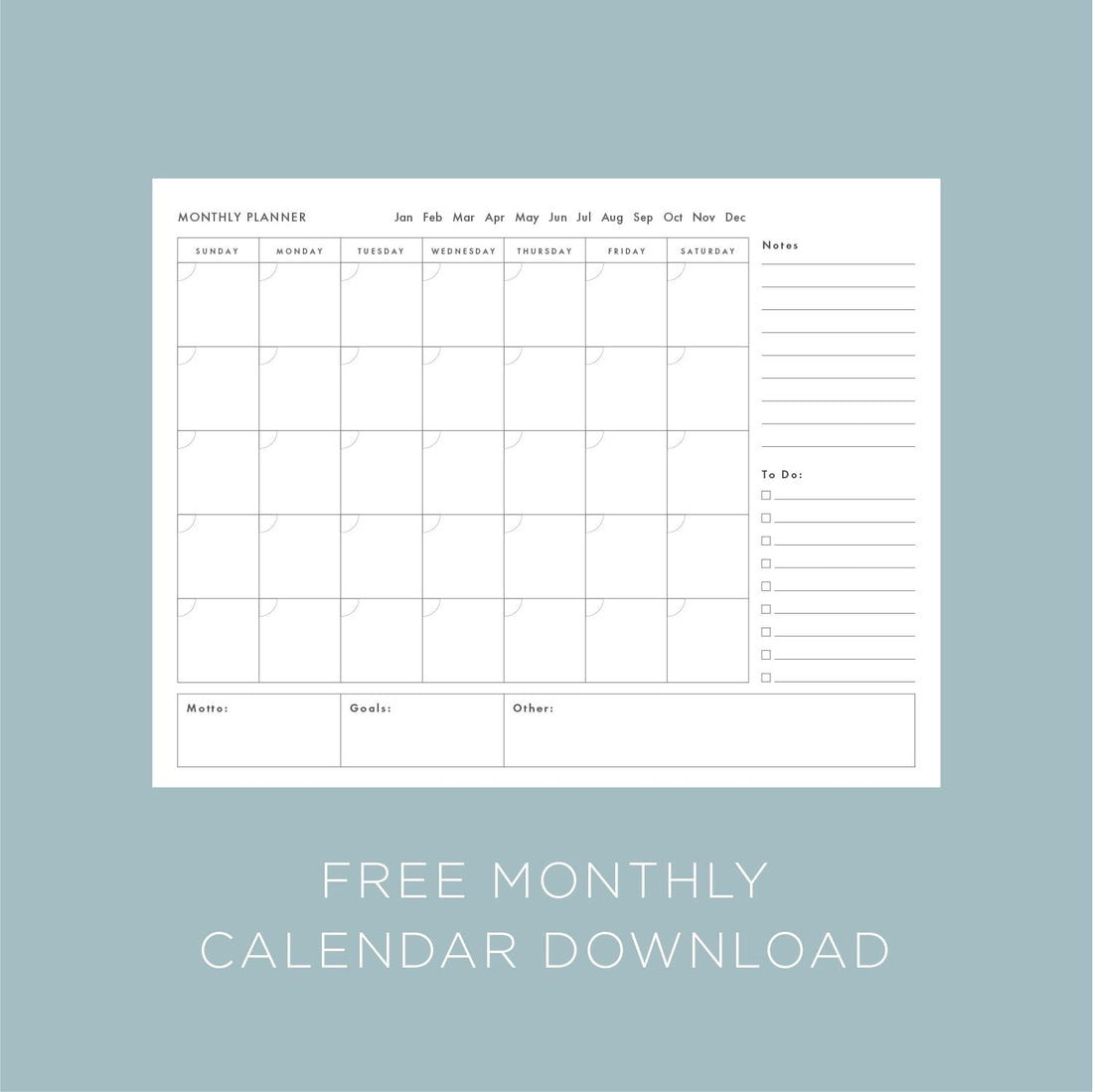 free monthly calendar printable download